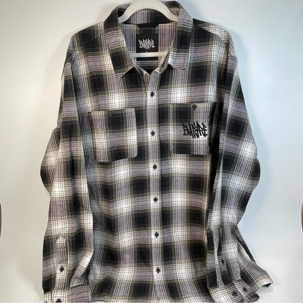 Zumiez Empire Black/White Checkered Plaid‎ Western Cowboy Flannel Men's Shirt XL